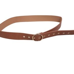 Womens Faux Leather Brown Belt Gold O Ring Buckle Adjustable